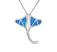 Bling Jewelry Grande Collier Pour Femmes En Argent Sterling Avec Incrustation D'Opale Créée Bleu Océan.