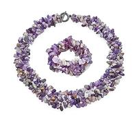 Bling Jewelry Grande Et Large Violette Violette Stone Chips Statement Collier Pour Femmes Collier Bracelet Stretch Pour Femmes Set 18 Inch