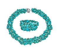 Bling Jewelry Grande Large Turquoise Stabilisée Cluster Chips Bib Statement Collier Stretch Bracelet Pour Femmes Paires De Bijoux