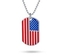 Bling Jewelry Grande Plaque D'Identification Gravable Rayures Rouge, Blanche Et Bleue, En Acier Inoxydable, Pour Hommes, Femmes, Usa, Drapeau Patriotique.