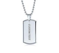 Bling Jewelry Grande Plaque Identification Militaire Personnalisable Pour Hommes Collier En Acier Inoxydable Poli Argenté Avec Chaîne Billes 24 Pouces Gravure Personnalisée