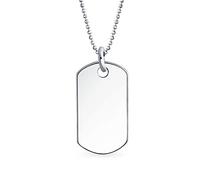 Bling Jewelry Graver Personnalisé Moyen Plaque D'Identification Militaire Armée Collier Pour Homme Ados Argent Sterling Poli .925 Petites Moyennes Grandes Tailles