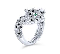 Bling Jewelry Green Eye Black White Cubic Zirconia Cz La Mode Leopard Panther Cat Statement Bypass Ring For Women Plated Argent Plaqué Laiton