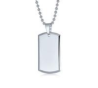 Bling Jewelry Hommes Grande Plaque Identification Militaire Personnalisée Gravable Collier Pour Homme Acier Inoxydable Poli Et Argenté, Bord Biseauté Avec Chaîne Billes 24 Pouces
