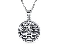 Bling Jewelry Horoscope Du Signe De La Balance Pendentif En Forme De Médaillon Rond Pour Les Hommes Et Les Femmes Collier En Argent Sterling Antique