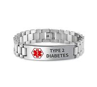 Bling Jewelry Identification Du Diabète De Type 2 Bracelet D'Identification Médicale Pour Homme - Acier 8.5 Pouces Gravé