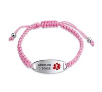 Bling Jewelry Identification Médicale De La Maladie D'Addison Bracelet D'Alerte Médicale En Acier Inoxydable Avec Cordon Tressé Rose Et Gravure Personnalisée