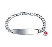 Bling Jewelry Identification Tag Doctors Medical Alert Id Bracelet Gravable Miami Cuban Chain For Women Men Argent Tone Stainless Steel Inch