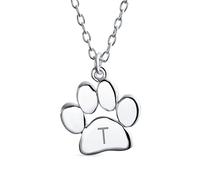 Bling Jewelry Initial Alphabet Lettre T Dainty Chien Chat Pet Chaton Chiot Empreinte De Patte Collier Pendentif Animal Bijoux Pour Femmes Adolescent Poli .925 Argent Sterling Avec Chaîne Gravé