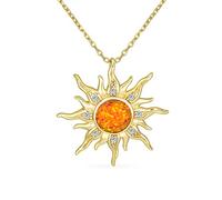 Bling Jewelry Irradiance CZ Accents Summer Beach Fun Created Orange Fire Opal Flaming Sunshine Étoile Sunburst Collier Pendentif Femmes Plaqué Or Jaune .925 Argent Sterling October Pierre De