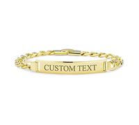 Bling Jewelry La Barre D'Identification Personnalisée Pour Hommes Plaqué Nom Solide Pour Hommes Garçons Chaîne Cubaine Plaqué Or Jaune 18K 8.5 Inch Gravé Sur Mesure