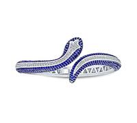 Bling Jewelry La Mode Égyptienne Bracelet Jonc Serpent Charnière Pour Femmes Saphir Cubique Bleu Pave Cz Plaqué Rhodium