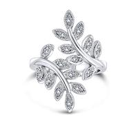 Bling Jewelry La Nature Ivy Vine Leaf La Mode Statement Ring Pour Femmes Zircone Cubique Pave Cz Bypass Laiton Plaqué Argent