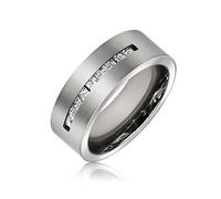 Bling Jewelry Large bague de mariage pour couples en zircon cubique serti en canal CZ pour hommes et femmes 7MM en titane ton argent.