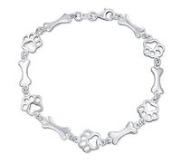 Layering Meilleur Ami Animal Multi Bff Pet Lover Dog Puppy Link Multi Charm Bone & Paw Print Bracelet Pour Femmes Adolescents 925 Argent Sterling 7,5 Pouces