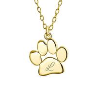 Bling Jewelry Lettre Alphabet Initiale Collier Avec Empreinte Patte De Chien Chien Chat Chien Chien Chien Chien Collier Animal Pour Femmes Ados Plaqué Or Jaune 14K .925 Argent Sterling Gravé