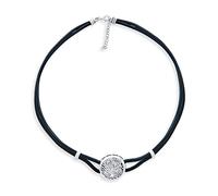 Bling Jewelry Médaillon En Forme De Disque Rond En Cuir Véritable Noir Collier Ras Du Cou En Cuir Celtique Avec Soleil Levant Et Arbre Souhaits Pour Femmes En Argent Sterling.