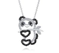 Bling Jewelry Mignon Animal De Zoo Noir Blanc Zirconium Pavé CZ Pendentif Ours Panda Ouvert Collier Pour Femmes Ados Plaqué Argent