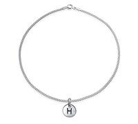 Bling Jewelry Minimalist Abc Round Disc Block Letter Alphabet H Initial Anklet For Teen For Women .925 Argent Sterling 10 Inch