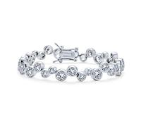 Bling Jewelry Modern Bride Bridal Zigzagged Staggered Geometric Cz Round Bezel Set Bubble Zirconia Tennis Bracelet Women Girlfriend Wedding, Prom Argent Plated Inch