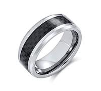 Bling Jewelry Motif Géométrique Noir Gris Incrusté De Fibre De Carbone Bague De Mariage En Titane Pour Hommes Pour Femmes Comfort Fit 8Mm