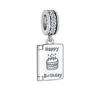 Bling Jewelry Mots À Personnaliser Livre De Célébration D'Anniversaire Bougies De Gâteau D'Anniversaire Breloque Pendentif Pour Femmes Ados .925 Argent Sterling Pour Bracelet Européen Personnalisable