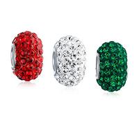Bling Jewelry Noël - Lot De Trois Mélanges De Cristaux Rouges, Blancs Et Verts En Argent Sterling 925 Pour Un Bracelet À Breloques Européen Pour Les Femmes Ados
