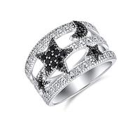 Noire Blanche Pavé De Zirconium Cubique Cz La Mode Celestial Patriotic Usa American Rock Star Sparkly Wide Statement Band Ring For Women Teen Plated Argent