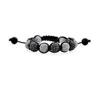 Bling Jewelry Noire Et Blanche 10Mm Pave Cristal Disco Ball Shamballa Inspired Bracelet Pour Femmes Pour Hommes Cordon Noir Ajustable
