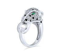 Bling Jewelry Oeil Vert Noire Cubique Blanc Zirconia CZ Mode Leopard Panther Cat Statement Ring Pour Femmes Laiton Plaqué Argent
