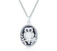 Bling Jewelry Onyx Noir Simulée, Branche Ovale Sculptée, Pendentif Chouette Collier Pour Ados Pour Femmes En Argent Sterling