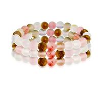 Bling Jewelry Paires De Bracelets Extensibles En Pierres Semi-Précieuses Rose Mat Rose Quartz Ronde 8Mm Pour Femmes Hommes Ados Unisexe