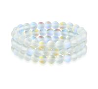 Paires De Rondes De Pierres De Lune Blanches Créées Et Irisées Arc En Ciel 8Mm Bracelet Stretch Pour Femmes Hommes Adolescents Unisexe