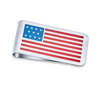 Bling Jewelry Patriotic USA Flag American Red White Blue Stars Stripes Money Clip for Men Dad Plain Engravable Credit Card Enamel Silver Tone Stainless Steel