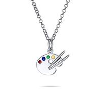 Bling Jewelry Peintre Dessinant Palette D'Artiste Futuriste Émaillée Multicolore Collier Pendentif Avec Pinceau De Peinture Pour Femmes Adolescente Professeure D'Art .925 Argent Sterling