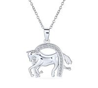 Bling Jewelry Pendentif Cheval Gagnant Pur-Sang Équestre Pavé CZ Collier Fer à Cheval Bijoux Western Pour Femmes en Argent Sterling .925