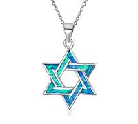 Bling Jewelry Pendentif en Argent Sterling .925 avec Étoile De David en Opale Bleue Créée Ouverte Magen Judaic Hanoukka pour Bat Mitsva pour Femmes Adolescentes