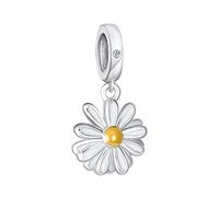 Bling Jewelry Pendentif En Forme De Fleur De Marguerite Blanche Pour Femmes Émail Bicolore Plaqué Or 14K .925 Argent Sterling Pour Bracelet Européen