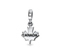 Bling Jewelry Pendentif Feuille D'Érable Du Canada Personnalisé Pour Vacances Touristiques Canadiennes En Argent Oxydé .925 Pour Bracelet Européen Pour Femmes Et Adolescents