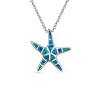 Bling Jewelry Pendentif Nautique Plage Incrustation Bleue Opale Créée Pendentif Étoile de Mer Collier Pour Femmes Pour Adolescente en Argent Sterling .925