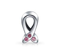 Empowering Pink Ribbon Breast Cancer Survivor 3 CZ Charm Bead - Argent Sterling Véritable .925 - Convient Aux Bracelets Européens - Cadeau Attentionné Pour Les Femmes