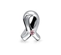 Bling Jewelry Perle Breloque CZ Ruban Rose Pour Survivante Du Cancer Du Sein - Argent Sterling Véritable .925 - Compatible Avec Bracelet Européen - Cadeau Attentionné Pour Femmes