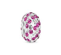 Perle Intercalaire En Cristal À Rayures Roses Et Blanches Cœur En Argent Sterling .925 Compatible Avec Bracelet À Breloques Européen Pour Femmes Et Adolescentes