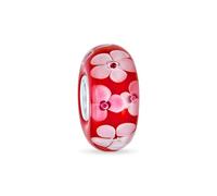 Bling Jewelry Perle Intercalaire En Verre De Murano Avec Cœur En Argent Sterling .925, Fleur Rose Rouge Blanche, S'Adapte Aux Bracelets Européens Pour Femmes Et Adolescentes