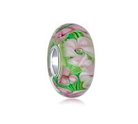 Bling Jewelry Perle D'Espacement En Verre De Murano En Argent Sterling 925, Fleurie, Verte, Rose Et Tropicale, Pour Les Bracelets Européens Pour Femmes Ados