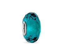 Bling Jewelry Perle Intercalaire En Verre De Murano Facetté Bleu-Vert Translucide Solide Avec Âme En Argent Sterling .925, Compatible Avec Bracelet À Breloques Européen Pour Femmes Et Adolescentes