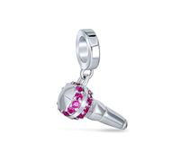 Bling Jewelry Perle Pendentif Microphone Amoureux De La Musique Rose CZ Pour Femmes Pour Adolescente Argent Sterling Compatible Avec Bracelet Européen