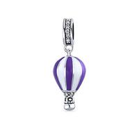 Bling Jewelry Perle Pendentif Montgolfière Cristal Blanc Violet Voyage Vacances Pour Femmes Émail Argent Sterling .925 Compatible Avec Bracelet Européen
