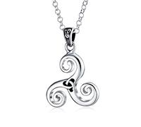 Bling Jewelry Personalize Ancient Spiritual Unisex Viking Round Medallion Celtic Triquetra Spiral Trinity Knot Triskele Pendant Necklace For Women Oxidized .925 Sterling Silver Custom Engraved