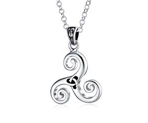 Bling Jewelry Personalize Ancient Spiritual Unisex Viking Round Medallion Celtic Triquetra Spiral Trinity Knot Triskele Pendant Necklace For Women Oxidized .925 Sterling Silver Custom Engraved